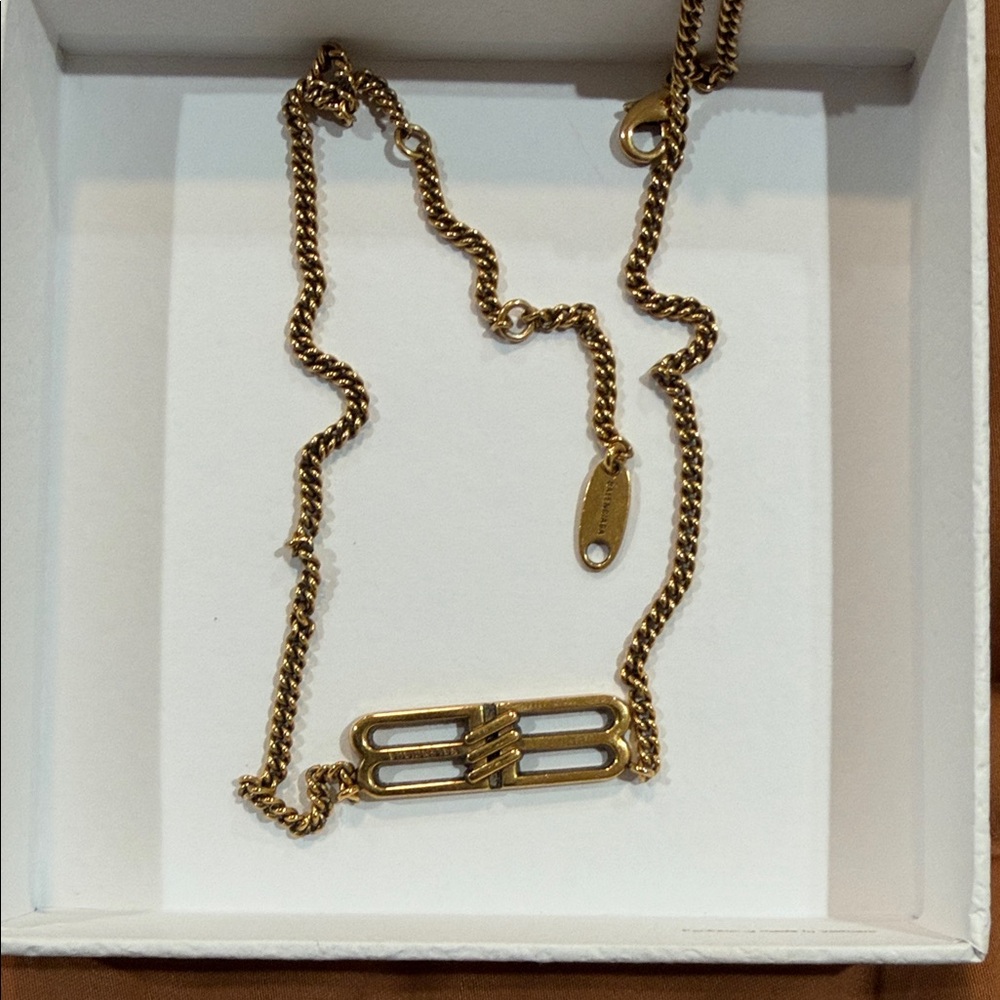 Balenciaga Gold Chain Necklace with Logo Pendant